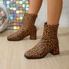 Foreign Trade Explosion Thick Heel Pointed Fashion Medium Tube Leopard Print Women's Boots European and American Large Size Fashion Personality Aut