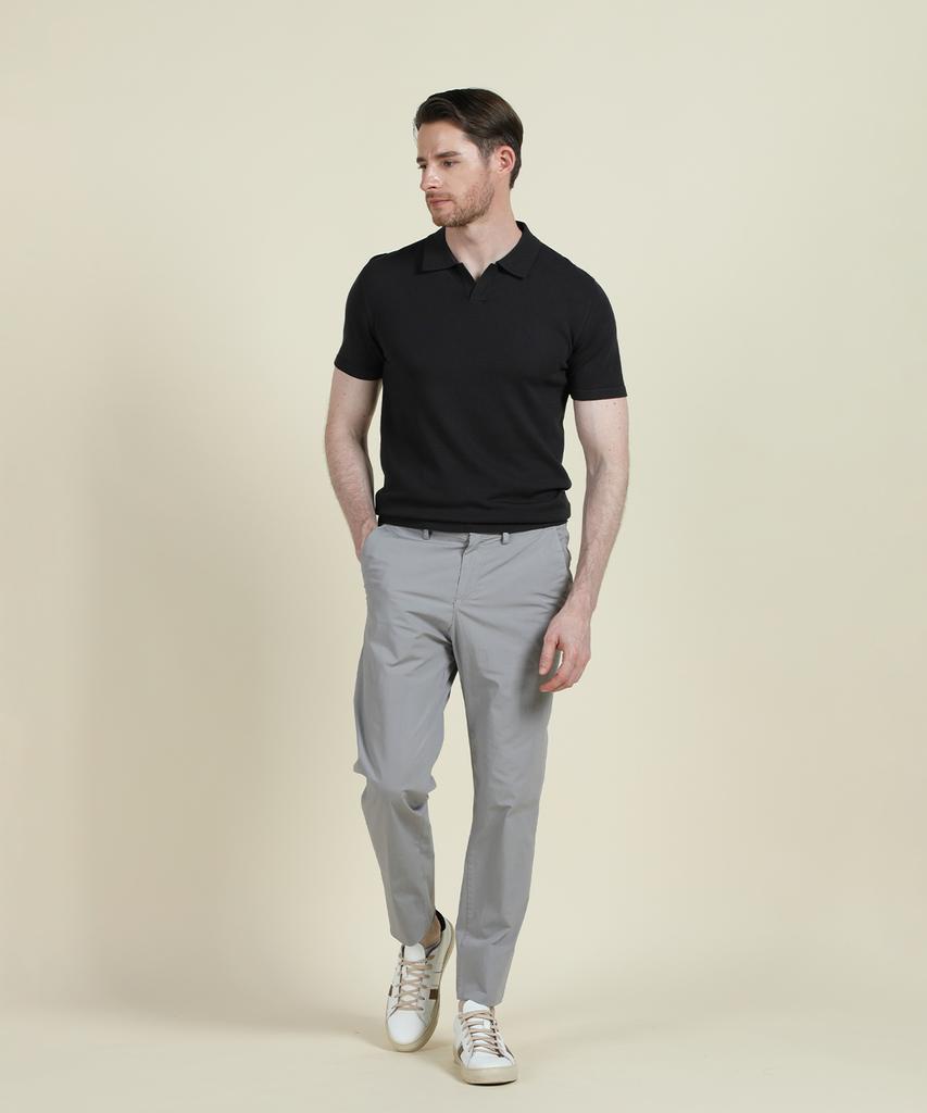 PANICALE Grey Poplin Elastic Waist Slim Fit Chino Pants