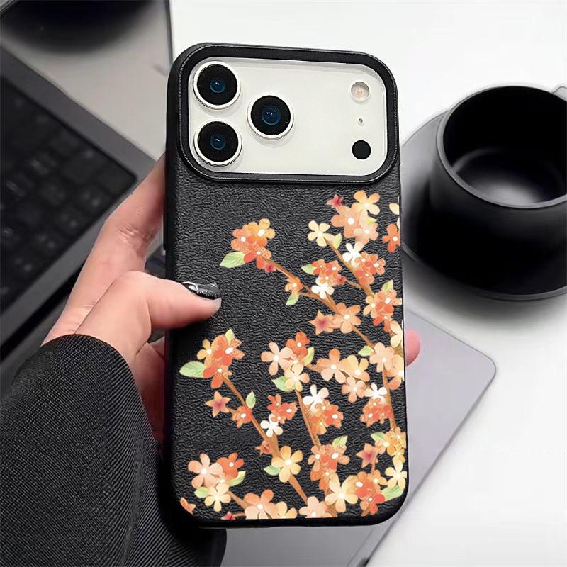 Чехол с цветочным узором «Цветы апельсина» для iPhone 17 Pro Max Funda iPhone 16 Pro Max 15 14 13 12 11 Air 16E Силиконовая накладка с текстурой кожи