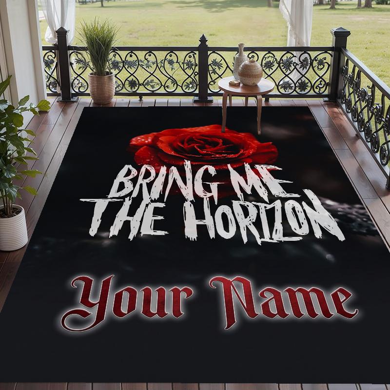 Custom Name Bring Me the Horizon Crystal Velvet Floor Rug Personalized Text Soft Carpet Home Decor