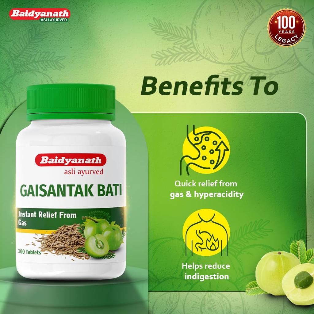 Baidyanath Gaisantak Bati 100 Tablets Pack Of 2 Quick Relief Gas Indigestion Digestive Support