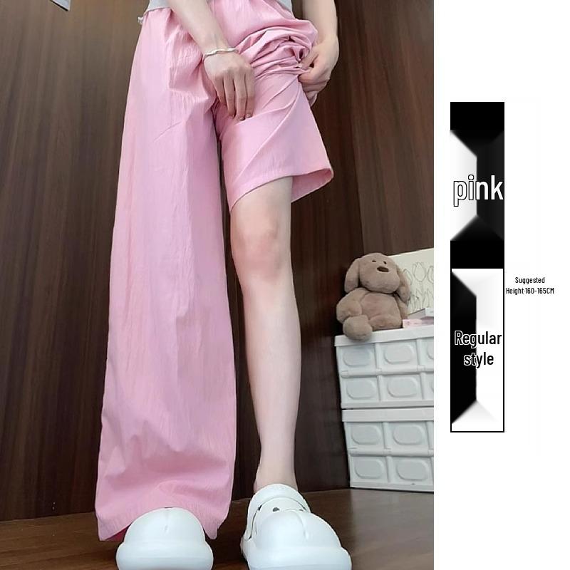 Маленькие летние брюки из ледяного шелка с широкими штанинами и высокой талией для женщин