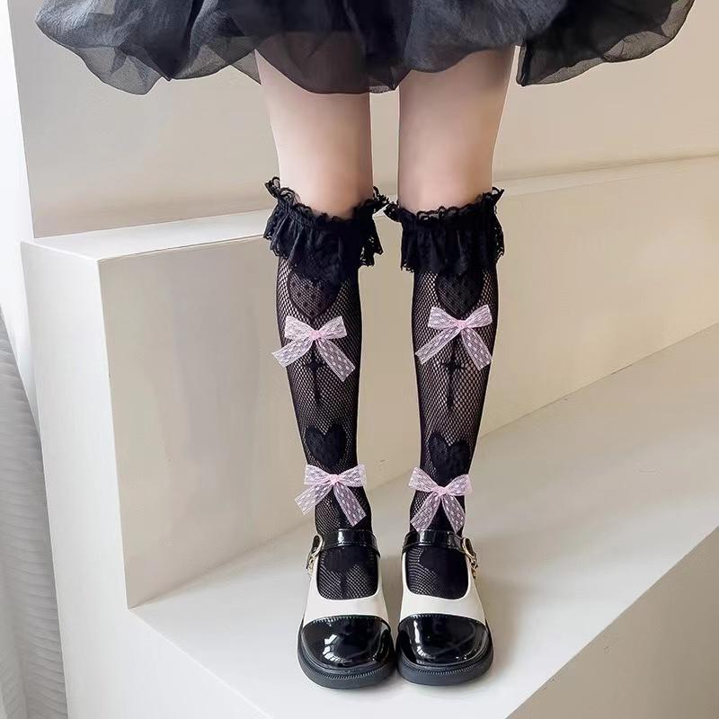 Детские носки принцессы Лолиты, милые носки-леденцы в форме сердца для девочек, эластичные сетчатые носки, японские кружевные чулки с рыболовной сеткой