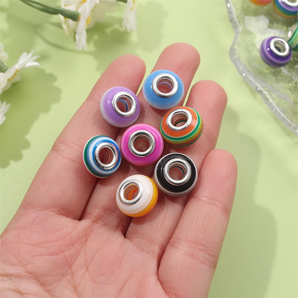 30/50/100 шт. Радужные полосатые европейские бусины с большим отверстием, цветные смоляные свободные бусины, используются для изготовления браслетов и ювелирных изделий своими руками