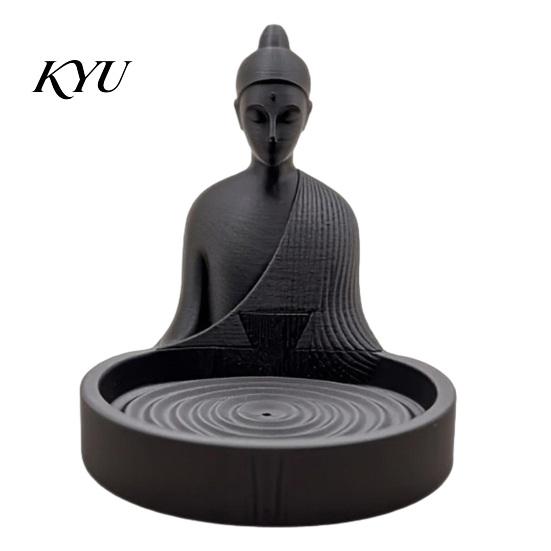 Yoga Room Incense Burner Meditation Buddha Stick Holder, 3D Printed with Ripple Holder Ash Tray, Desktop Ornament for Home Office Stand