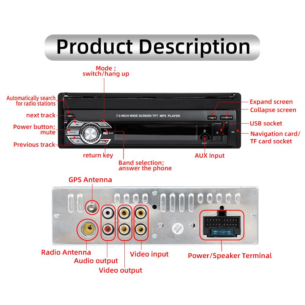 Hikity 1 din 7 "Авто Телескопический Автомобильный Радио Авторадио Автомобильный плеер Поддержка GPS BT Громкая связь FM USB SD Камера заднего вида DVR Управление на рулевом колесе