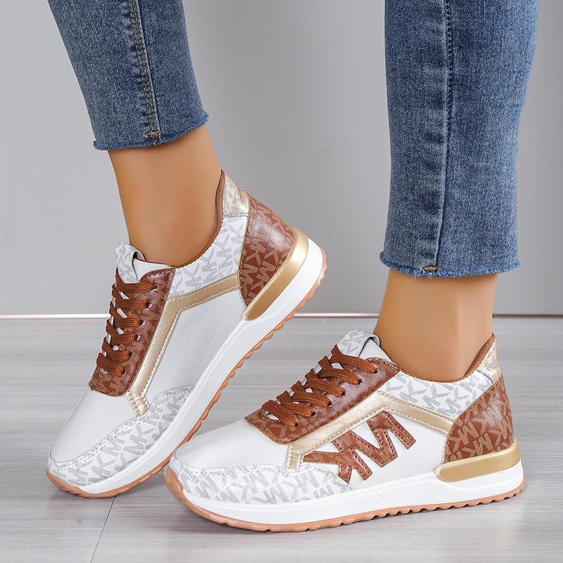 Plus Size Women's Shoes 2025 Spring/Fall Women's Patchwork Lace-Up Leather Casual Sneakers Flats