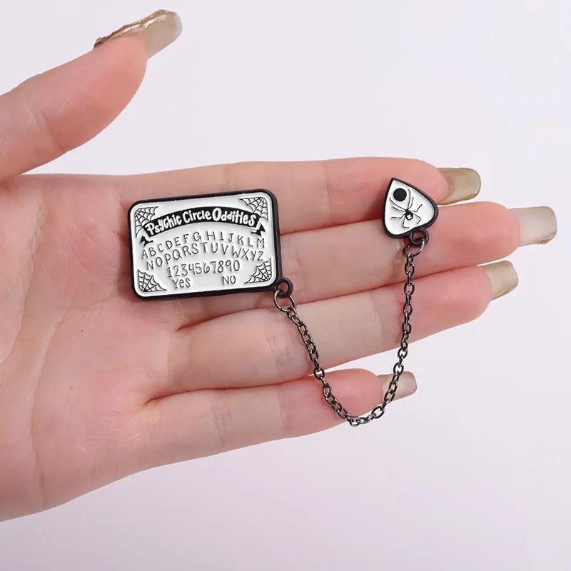 Psychic Circle Oddities Yes or No Choice Brooches Spider Web English Letter Number Spider Chain Enamel Pins Gothic Jewelry Gifts