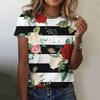 Летняя женская трендовая футболка с 3D-принтом, цветочные полосатые топы, футболки, женская модная одежда с коротким рукавом, повседневный стильный наряд