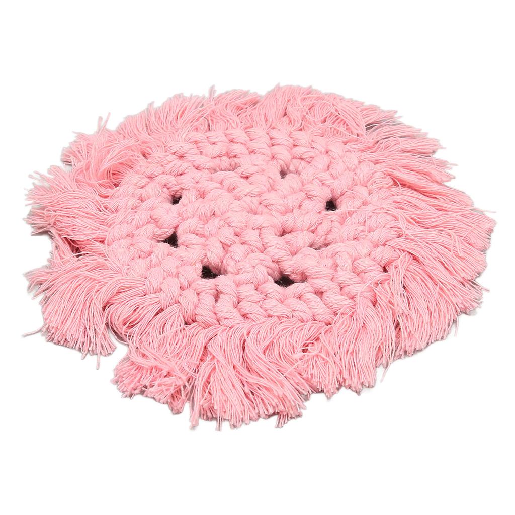 4pcs Cotton Thread Woven Drink Coasters with Tassel Round Pure Color Elegant   Lipstick Pot Pads Mats