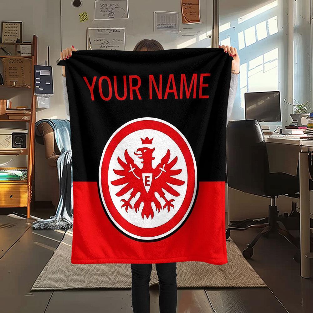 Custom Name,Eintracht Frankfurt Printed Flannel Blanket, soft throw for bedroom sofa, washable, Christmas present, great gift.