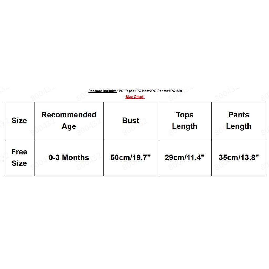 5PCS Newborn Baby Boy Girl Cartoon Long Sleeve Tops+Hat+Pants +Bib Outfits Set