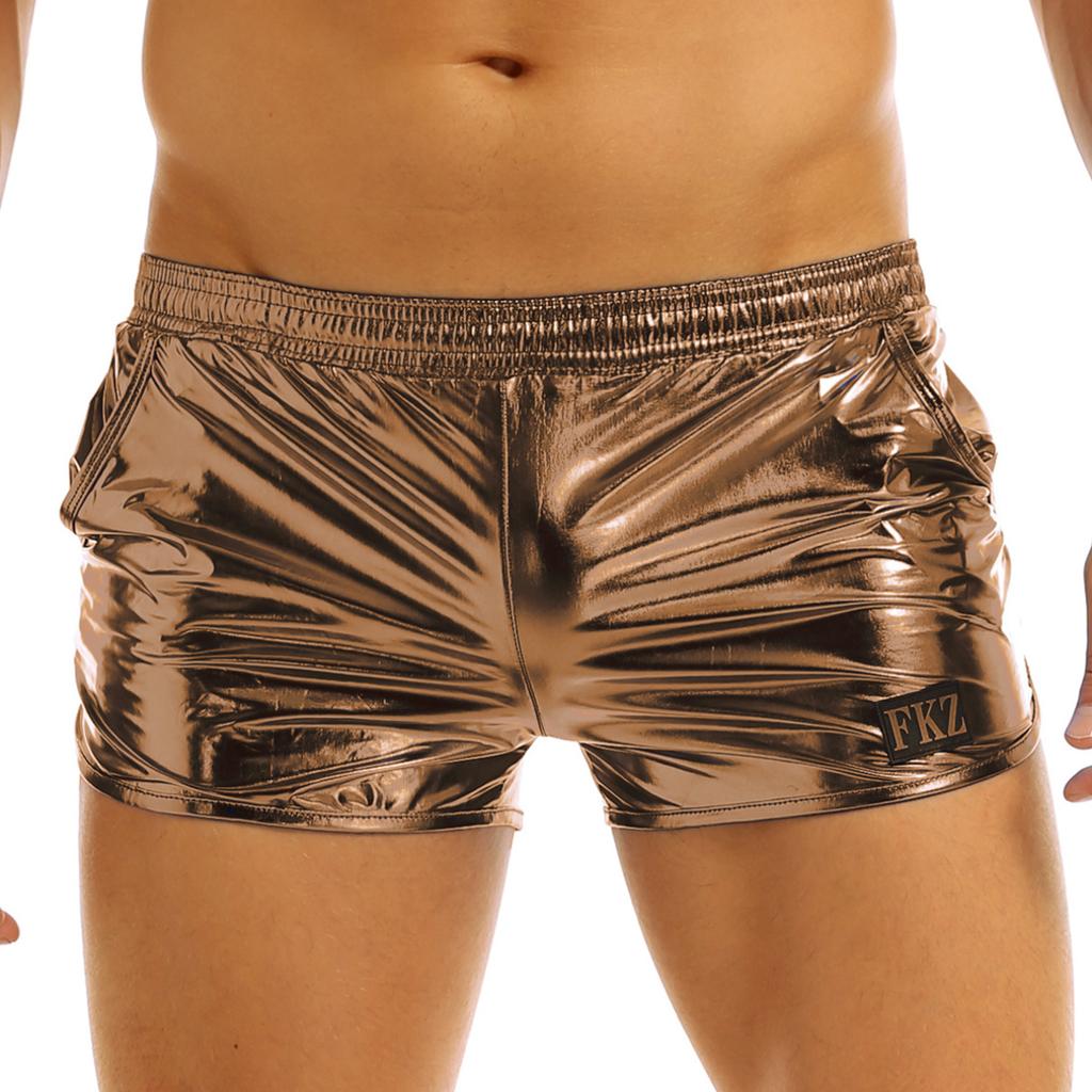 Men's Pants Shiny Metallic Low Rise Elastic Waistban Boxer Shorts Stage Performance Costume