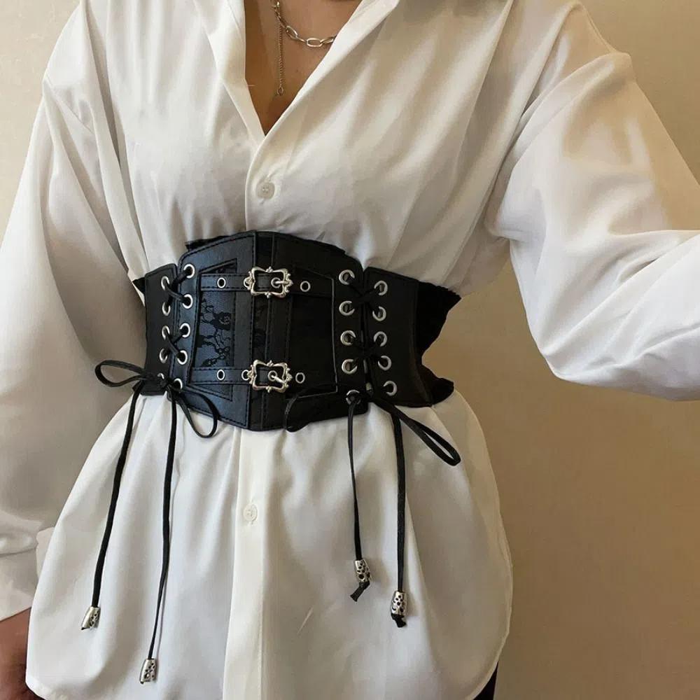Leather Lace Cummerbunds Solid Color Wide Waist Corset Fashion Corset Belt Ladies