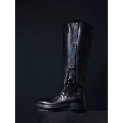Версия из коровьей кожи~ Высокие сапоги-рыцари до колена с темпераментной металлической пряжкой, женские черные кожаные сапоги на толстом каблуке с боковой молнией