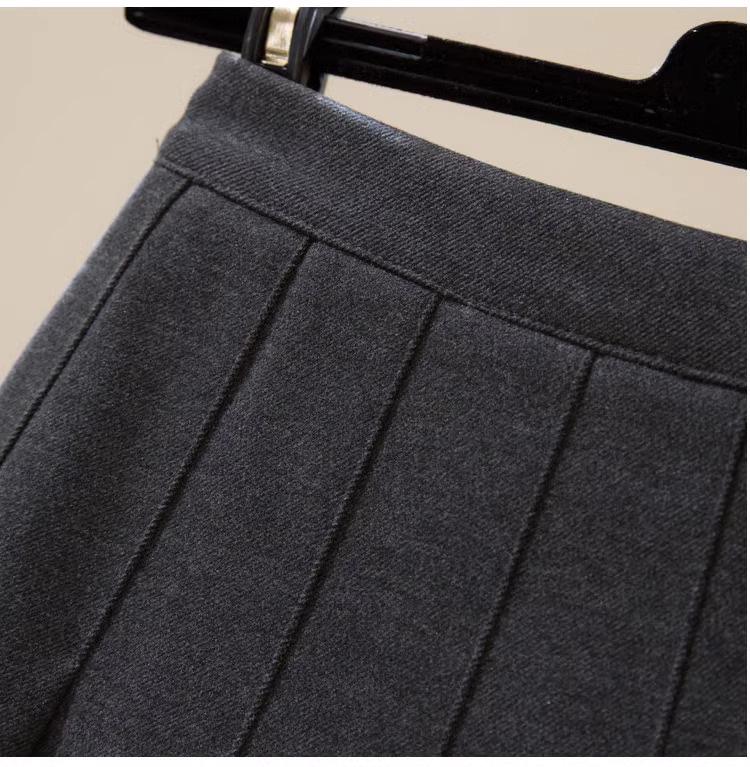 Women's Wool Pleated A-Line Skirt - Autumn/Winter 2025 - High Waist, Slim Fit, School Style, Thick JK Short Skirt