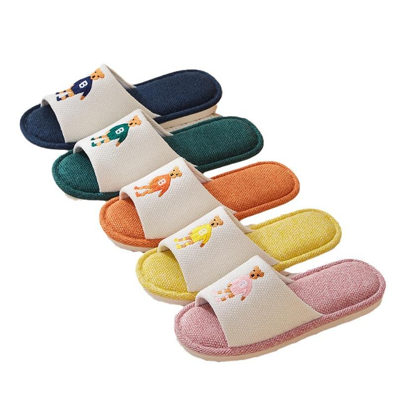 New Four Seasons Linen Slippers Children's Simple Cartoon Cute Boys and Girls Home Indoor Non-slip Sweat Absorption
