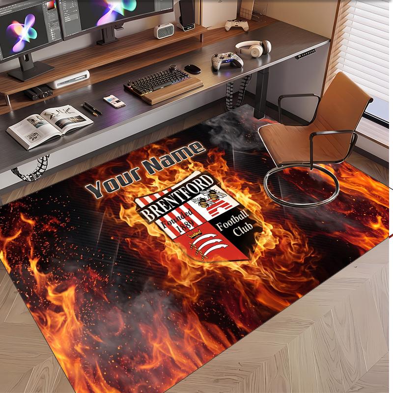 Personalized Crystal Velvet Carpet Brentford Football Pattern Non Slip Floor Rug
