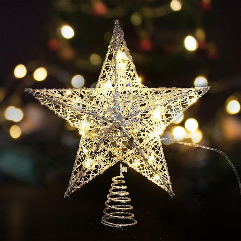 LED Christmas Tree Lights Star decoration Pendant Iron Button Top Star Lights New Year Party Christmas Tree Overhead Lights