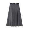 Grey Pleated Skirt for Women  Autumn Preppy Style High Waist A Line Mid-length Skirts Vintage Casual Female Clothing