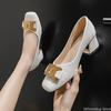 Shoes for Women Fashion Pumps New OL Leather Square High Heels Shoes Ladies Metal Decoration Leather Casual Shoes 35-43