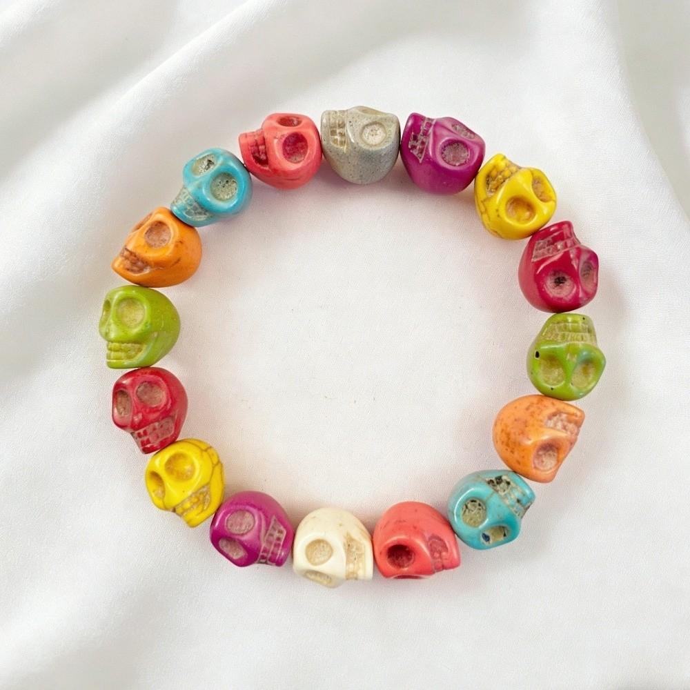 Bone Stone Skull Beaded Bracelet Acrylic Elastic Bangle Skeleton Beaded Bracelet Friend Gift