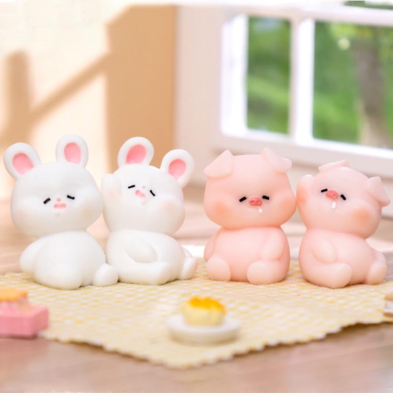 Мультяшная милая фигурка кролика из смолы, украшение для автомобиля, настольный креативный безделушка, микропейзаж, домашний декор, аксессуары