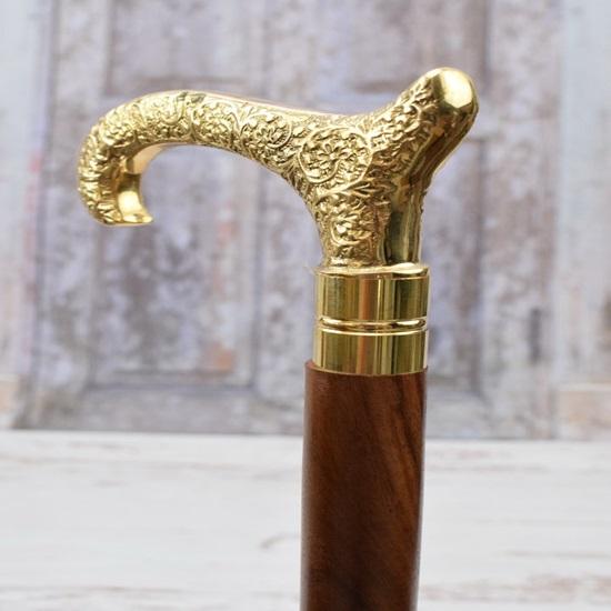 93.98 Cm Walking Stick Wooden and Brass Elegant Goldene Cane Gift for Grandfather Father Wedding Session