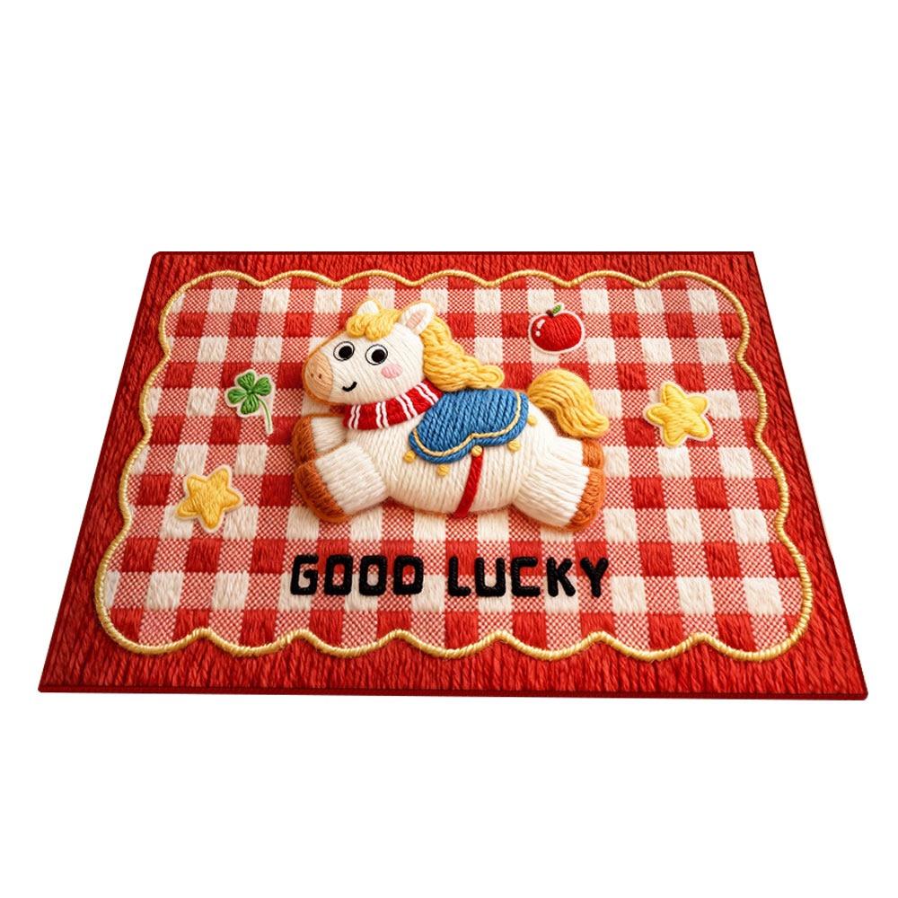 Cute Horse Pattern New Year Door Mat Non-slip Door Carpet Water Absorption Red Bath Mat Home Decorations