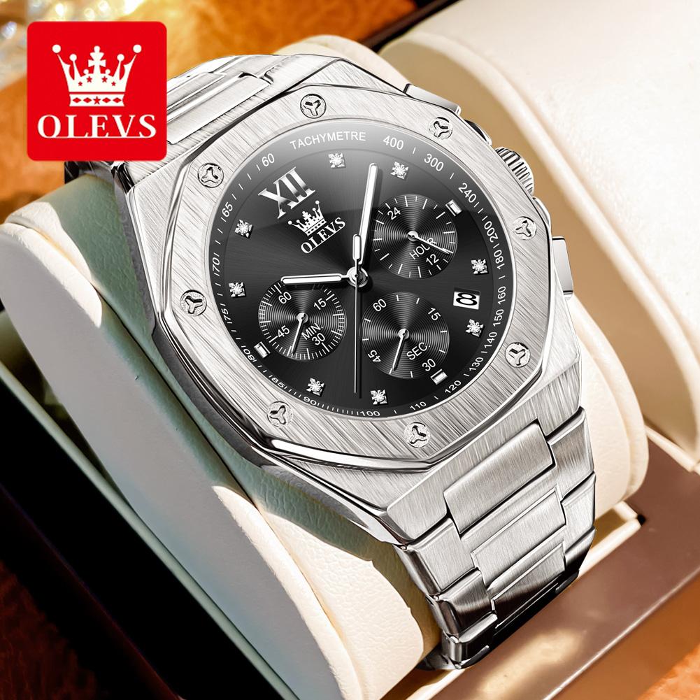 Мужские часы хронограф водонепроницаемые светящиеся модные крутые кварцевые часы для мужчин из нержавеющей стали ручные часы 2024