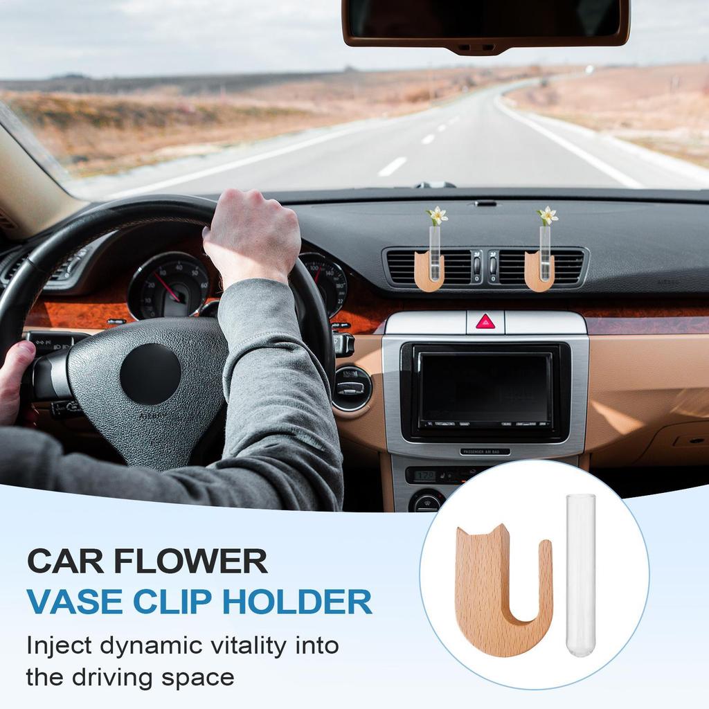 Автомобильная ваза для цветов, клипса на воздуховод, стеклянная подставка для размножения растений, деревянный автомобильный эстетический декор интерьера для седана