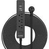 Long Extension Cord 15 Ft, NTONPOWER Ultra Thin Flat Extension Cord Under Carpet, Rug, Door, 3 Outlets Flat Plug Power Strip with 3 USB, Wall Mount,