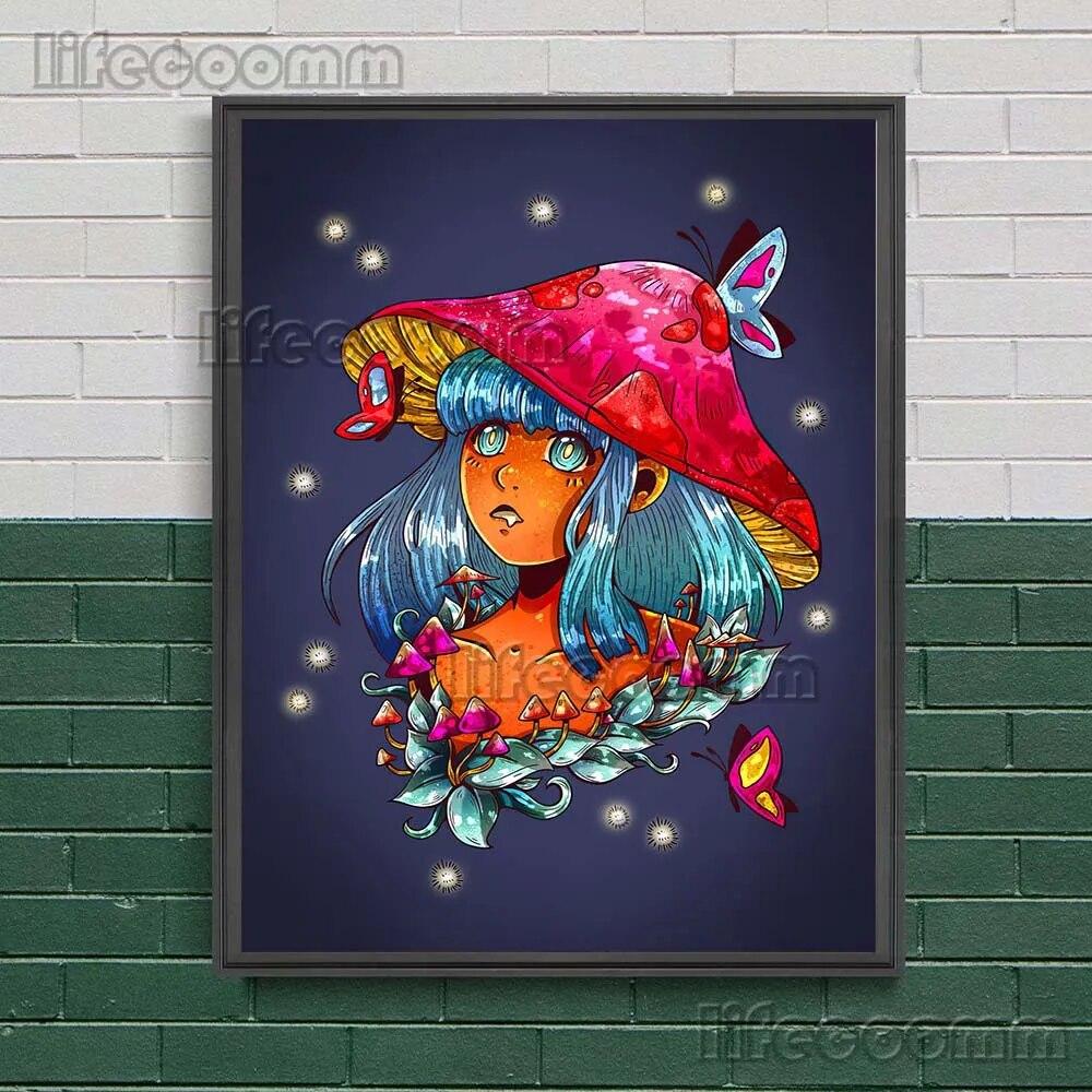 Солнце и Луна, мультяшное изображение, художественный постер, Звездная ведьма и волшебник, кот, забавная настенная живопись на холсте, грибная фея, постер с принтом, декор без рамки