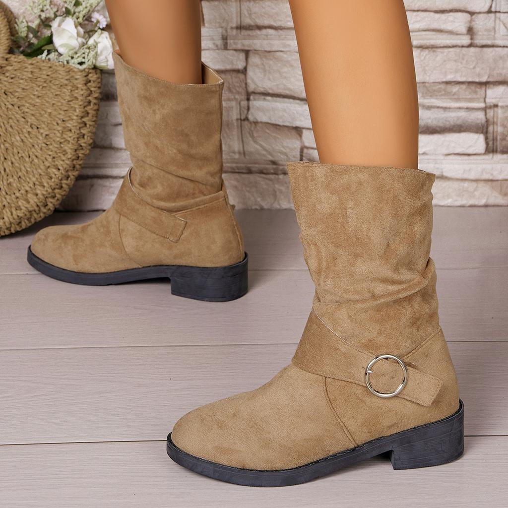 Fashion Womens Autumn New Suede Short Boots 2025 Fashion Round Toe Shallow Mouth Buckle Elegant Comfortable Women's Boots