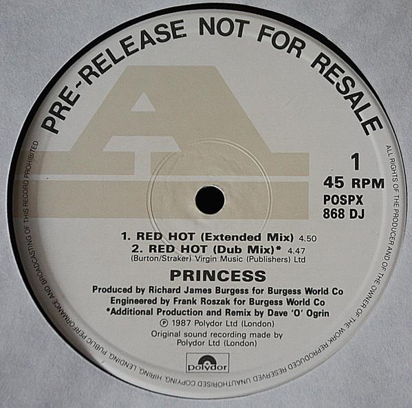 12inch Record PRINCESS - Red Hot POSPX868DJ Polydor 1987 UK Dance & Electronica Used
