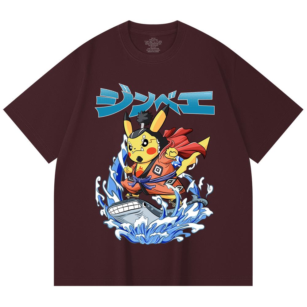 230 Gsm 100% Cotton Pokemon V11 Jimbei Pikachu Print Unisex Heavy Cotton T Shirt