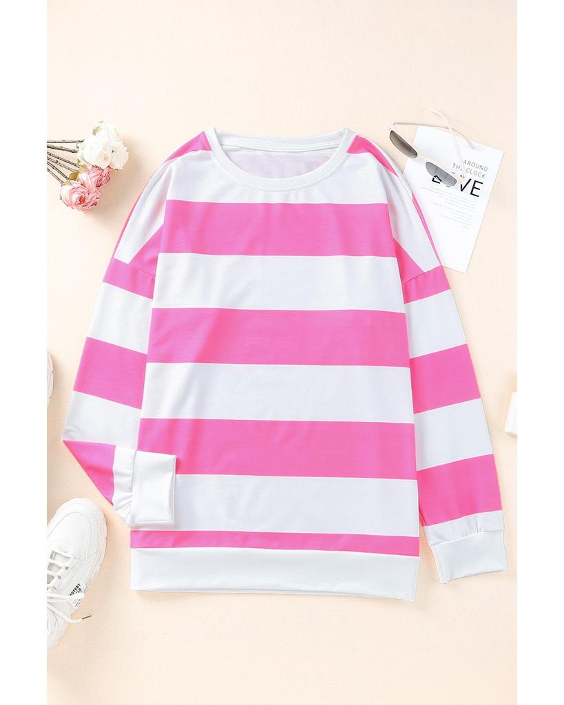 Azura Exchange Pink Striped Side Slit Plus Size Sweatshirt