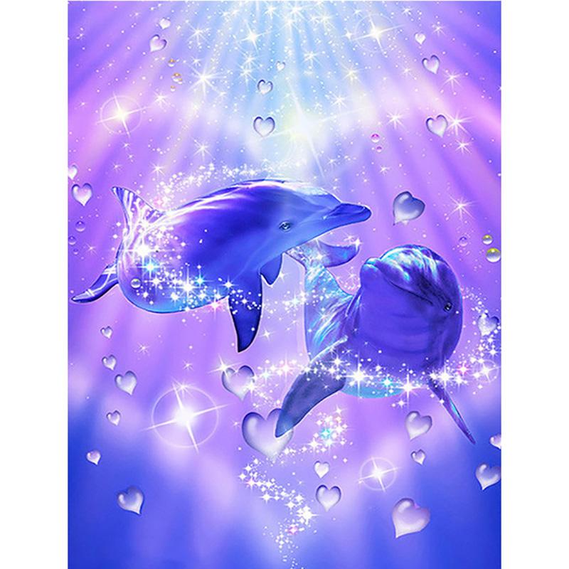 DIY Dolphin 5D Diamond Painting Full Round/Round Drill Animal Embroidery Cross Stitch Rhinestone Home Decor Christms Gift