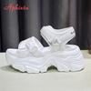 Aphixta New Buckle Height Increaming Canvas Platfom Sandals Women 3.15 Inch Wedge Heel Shoes Hook & Loop Thick Bottom Slides