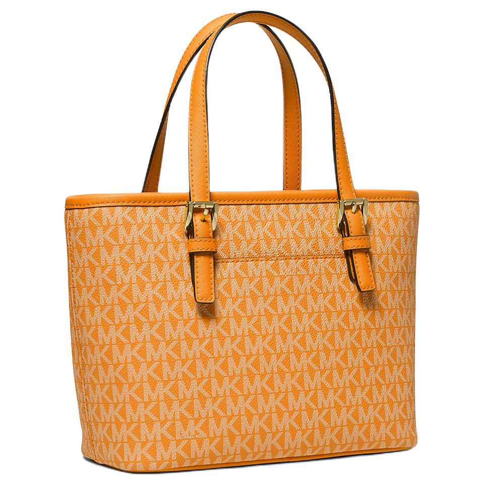 Michael Kors MK Jet Set Travel 27 Классическая сумка на молнии из канвы с монограммой и кожаной отделкой, мини-сумка через плечо, женские сумки, оранжевая 35T9GTVT0B-729