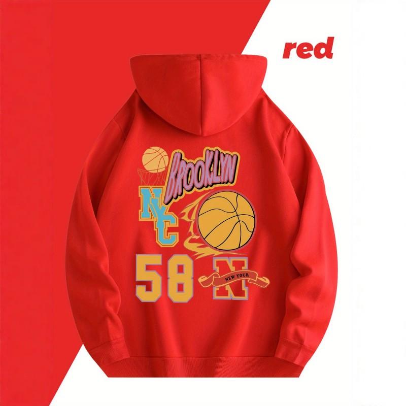 Brooklyn Basketball Print Hoodie Loose Fit Streetwear Sweatshirt Teens