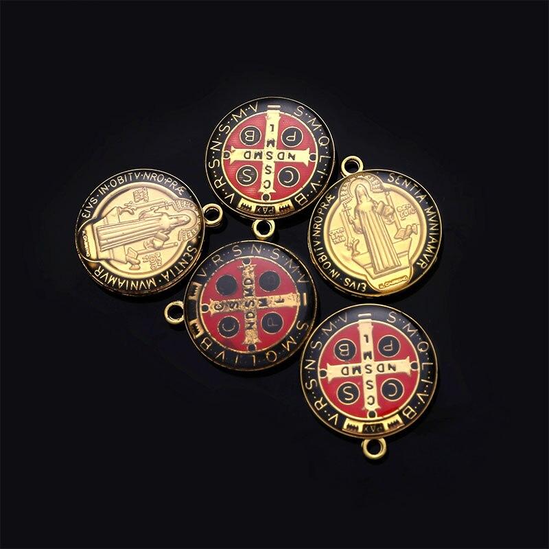 1 шт., золотой христианский кулон в виде таинства, медаль Святого Бенедикта, крест, крест, кулон, сделай сам, изготовление ювелирных изделий