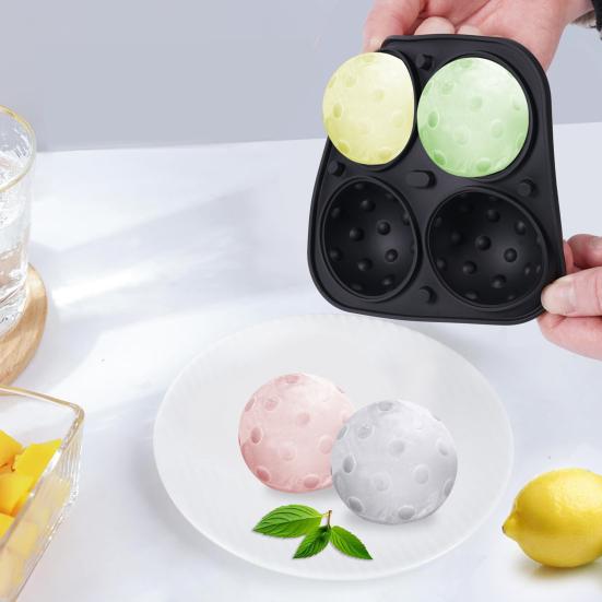 Silicone Ice Ball Tray with Lid 4 Cavities Easy Release BPA Free Summer Refrigerator Cocktail Whiskey Ice Sphere Maker Press Mold Kitchen Supplies