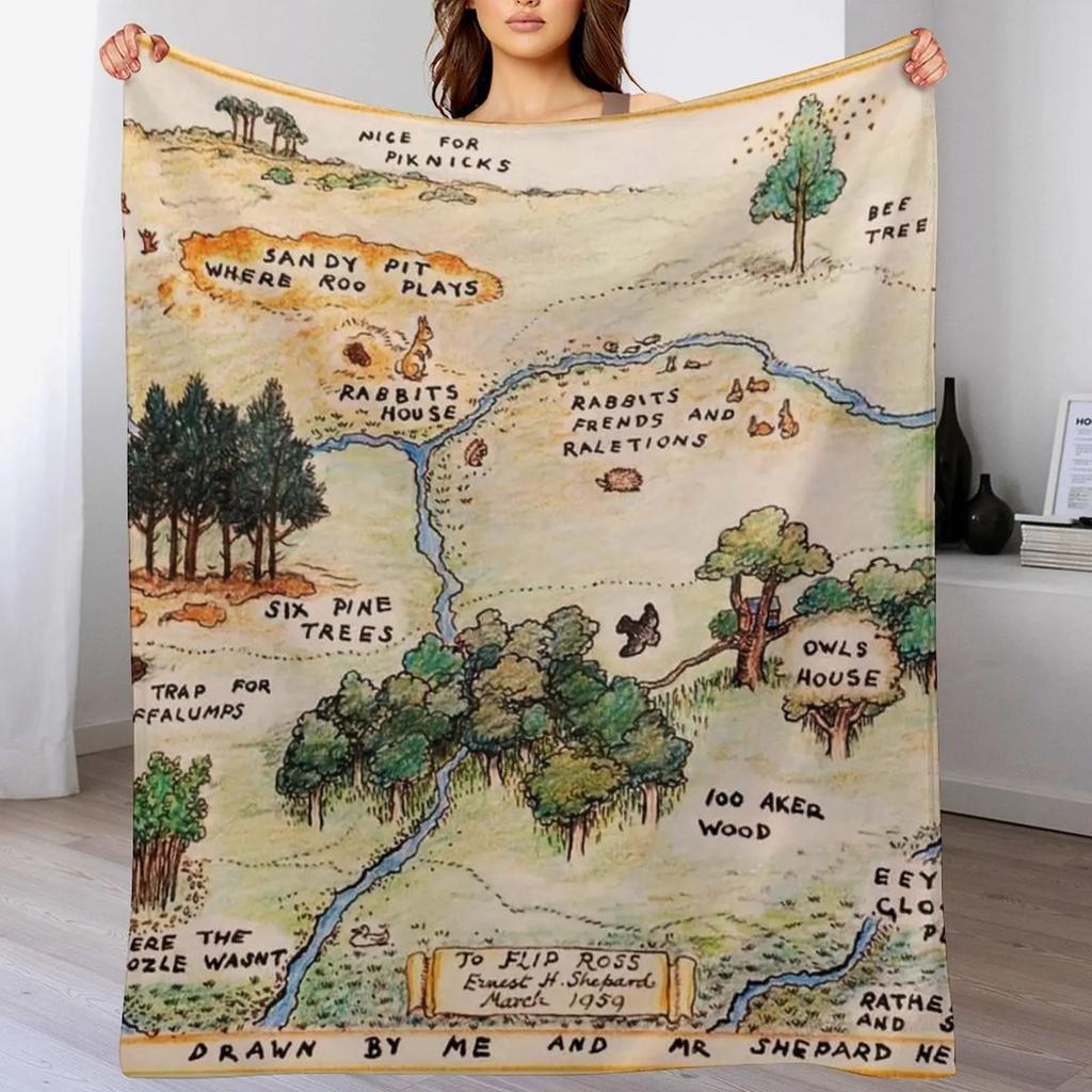 100 Acre Wood map Throw Blanket Lightweight Cozy Blanket for Bed Sofa