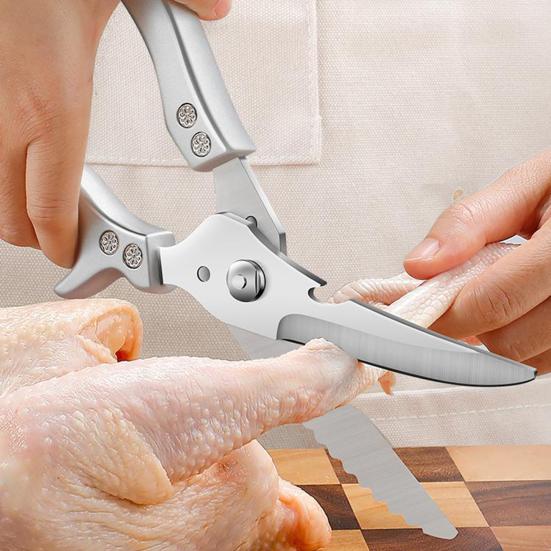 Прочные ножницы для птицы с пружинной ручкой, кухонные ножницы из нержавеющей стали для куриных ребер, рыбы, 4-в-1, многофункциональный инструмент с кусачкой для костей, открывалкой