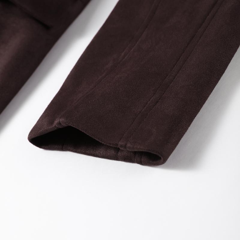 Темно-коричневая замшевая куртка с лацканами женская теплая с длинным рукавом повседневная верхняя одежда ретро британский стиль темпераментная куртка осень 2025