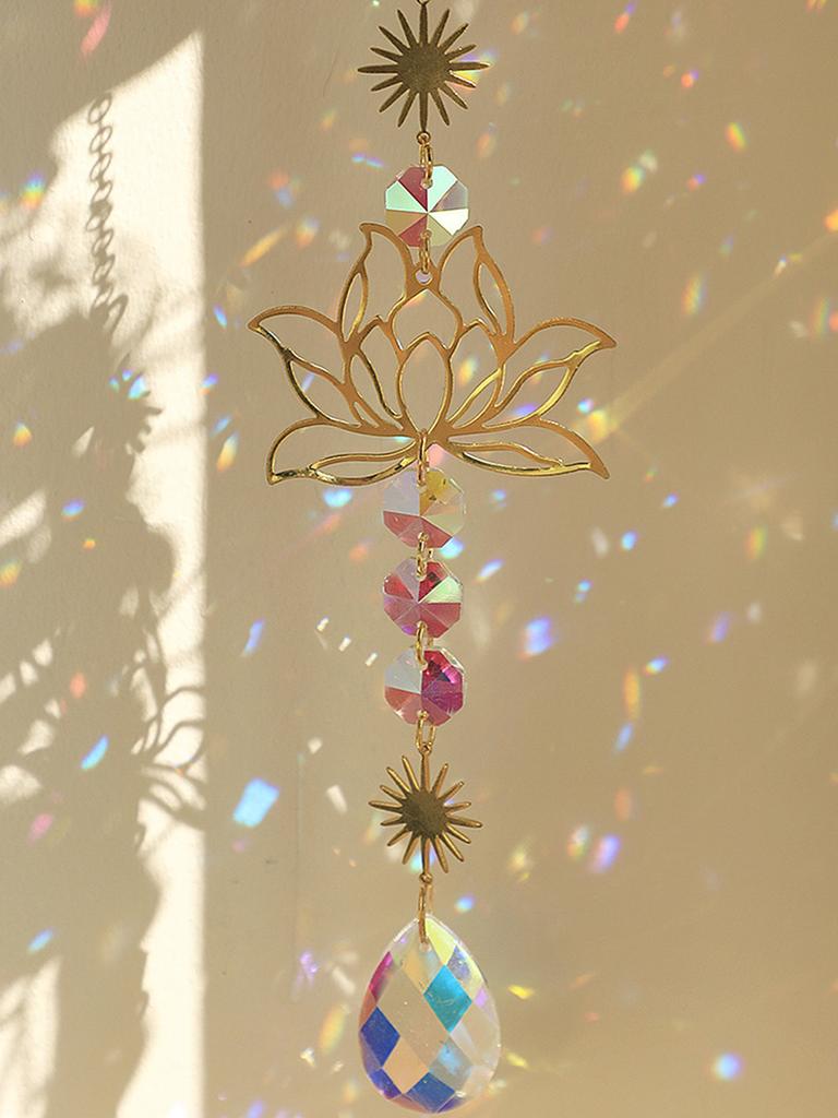 1 шт., подвеска-украшение в виде цветного кристалла Suncatcher Gardening Crafts Golden Lotus AB
