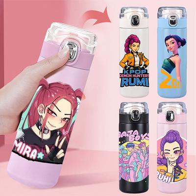 Аниме K-Pop Охотники на демонов Принт Термос Кружка Портативная Нержавеющая сталь 400 мл Бутылка для воды Герметичная Походная кружка для воды Детский подарок