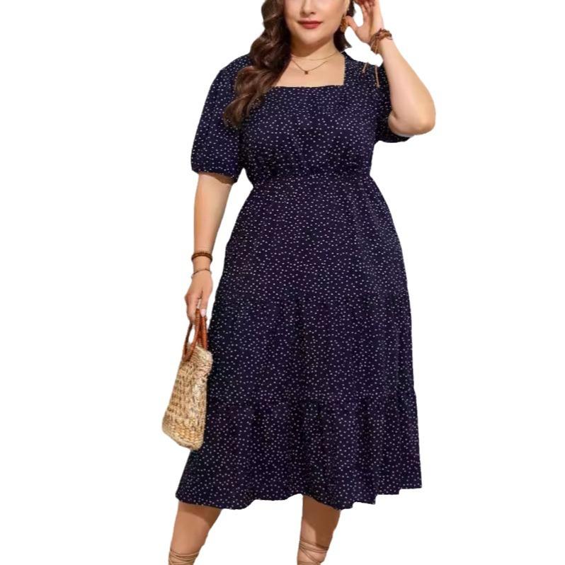 Plus Size Loose Dress Summer Women's Square Neck A-Line Long Dresses