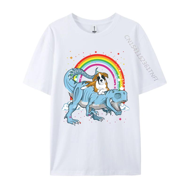 Boxer Riding Dinosaur T Rex Dog Lover Tshirt Funny Men T Shirts Cotton Tees Fitness Funny T Shirts Men